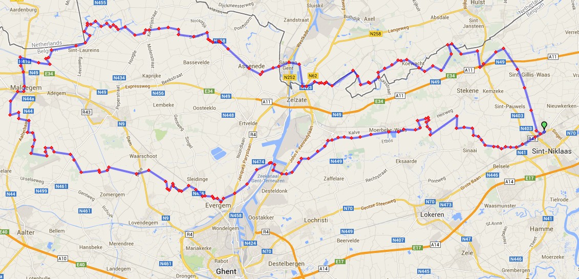 Fietsroute Sint-Niklaas - Maldegem - Sint-Niklaas